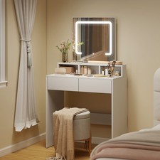 Vanity Desk with Mirror and LED Lights, Dressing Table with Drawers, White