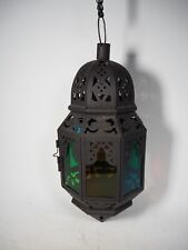 Moroccan Style Metal & Glass Ceiling Fixture Hanging Lantern Light NEEDS REWIRE