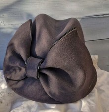 Whiteley Grey Felt Hat Large Bow Black Trim Shaped Fedora. 
