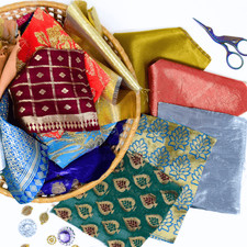 Metallic Fabric Scraps & Indian Brocades 25 Pieces - Boho Christmas Craft Pack