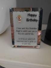 GUARDIAN ANGEL HAPPY BIRTHDAY PLAQUE MIRROR STYLE GOLD COLOURED ANGEL. GIFT ?