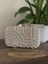 Gold Pearl Clutch Bag Bride Bag Chain Wedding Hen Rhinestone New