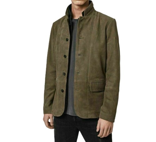 Men green suede blazer - green,