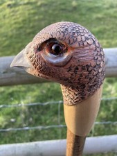 Hen Pheasant Head Hand Carved in Lime wood Country Walking stick on Hazel Shank