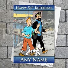 Tintin birthday card. 5x7 inches. Captain Haddock. Personalised, plus envelope.