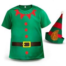 Unisex Mens Ladies Womens Elf T Shirt and Hat Set Fancy Dress Costume Christmas