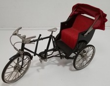 Chinese Miniature Rickshaw Model Red Black Decorative Display 26cm