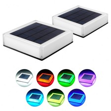 2× Solar Deck Post Cap Lights LED RGB Mode Garden Landscape Square Fence Lights
