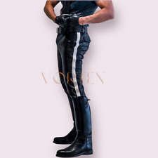 Men's Real Leather Breeches / Jodhpurs Black Leather Breeches With White Stripes