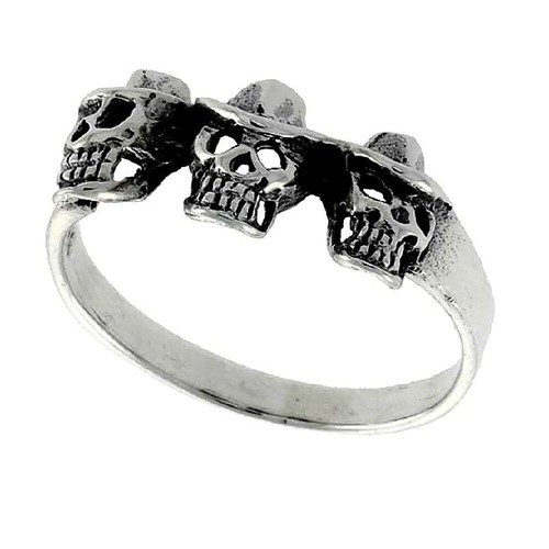 Sterling silver triple skulls - sterling,