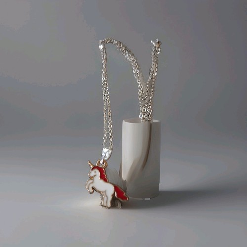 Red unicorn charm necklace - red,