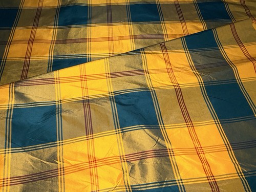 Malabar silk check yellow teal - yellow,