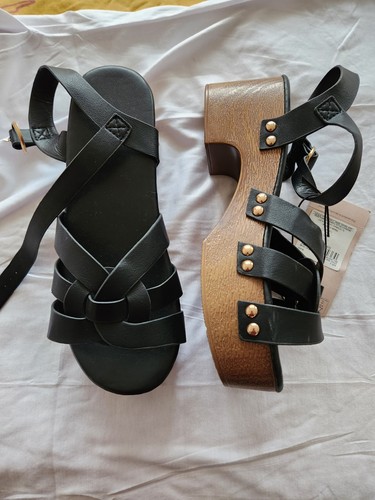 Black wedge sandals - black,