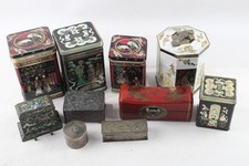 East Asian Boxes Antique Vintage Tin Wood Silver Plate Dragon Cigarette Dispense