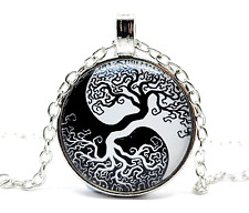 Yin Yang Tree Of Life Necklace Pendant 20" Chain Boho Life Force Chi Glass Dome