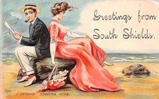 POSTCARD  SOUTH SHIELDS  GREETINGS  I INTEND  STAYING HERE   c 1913