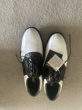 New Footjoy DryjoyTour Men's Golf Shoes Size 9.5, White/Brown Croc Leather