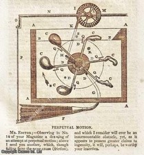 LARGE PRINT - AN 1823 PERPETUAL MOTION MACHINE. A MODERN COLOURIZED REPRINT OF A