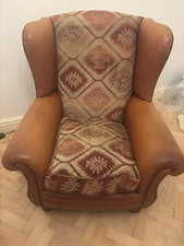 Tetrad Eastwood Wingback Brown Leather & Fabric Armchair/ Chair
