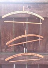 Vintage Lewis's Wooden Clothes Hangers Valeting Service Advertising 1960s 