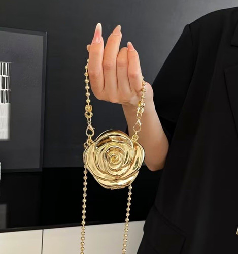 Gold tone rose flower - rose, metal