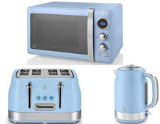 Swan Retro Revive Blue Jug Kettle 4 Slice Toaster and Microwave Kitchen Set