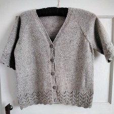 Ladies handknitted cardigan, raglan short sleeves,  Rowan fine tweed, Bedale.