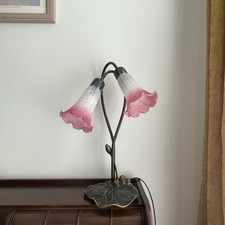 Two Twin Lily Glass Vintage Table Lamp (Pink White)