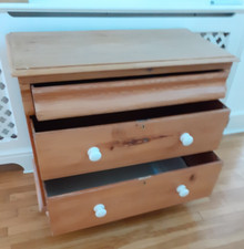 Antique pine chest of drawers bun feet in fair condition 