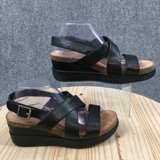 Clarks Unstructred Sandals Women 9.5 Wide Lizby Cross Slingback Black Wedge Heel