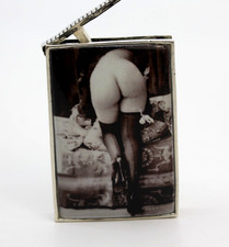 Lady Female Cheeky ,Stockings Vintage Enamel Match Safe Box Vesta Case