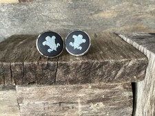 Vintage Wedgwood Prince Wales Plumes Feathers Black White Cufflinks