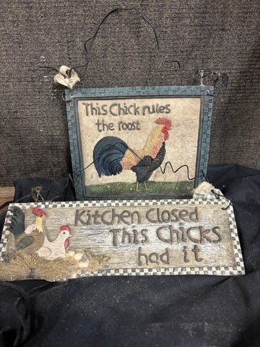 Rustic painted wood rooster - painted,