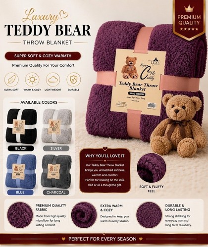 Teddy bear fleece throw - teddy,