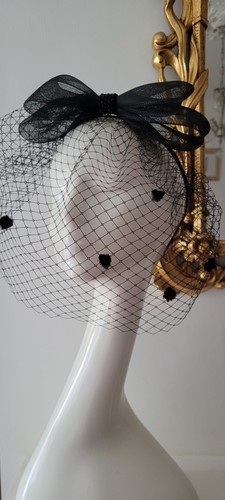 Black net veil fascinator - fascinator, hat