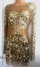 Genuine Pinderella size 12 Gold Sequin Sexy Illusion Dress Unworn.