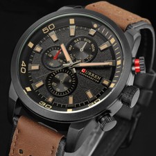 CURREN Mens Quartz Analogue Leather Strap Waterproof Military Sports Wrist Watch