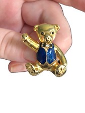 VINTAGE CABOUCHON Teddy Bear Brooch Pin Gold Plated Enamel Costume Jewellery