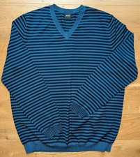 New Hugo Boss Bojan Blue Stripes Virgin Wool Knitwear Jumper Sweater Large VNeck