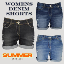 Womens Stretch Denim Shorts Mid Waist Summer Casual Boyfriend Hot Pant Size 8-20