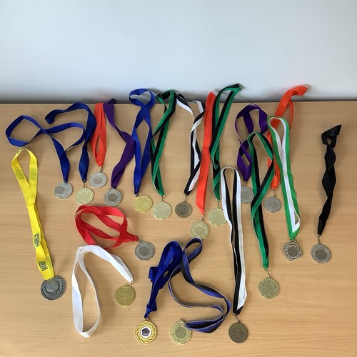 Metal medals with - medals, ribbons