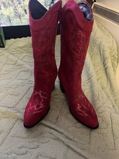 Ladies Red With Sequin Decoration Cowboy Boots Pull On Size 7.5