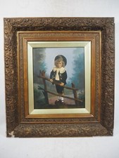 Antique ? Painting of a Boy - Oak Leaf Gesso? Frame - Also Photo of HMS RATTLER