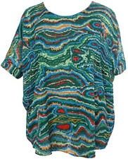 Italian Style Blue Multicolour Baggy Tunic Top Lagenlook One Size Ladies Plus