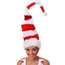CHRISTMAS SANTA HAT WIRED TALL RED & WHITE STRIPED FANCY DRESS SECRET SANTA LOT