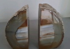 Large Brown banded  Polished Cut Base AGATE Geode BOOKEND or DECOR