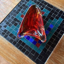 Mid Century Murano Red Yellow Glass Hand Blown 1970s Retro Torpedo style 