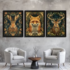 Morris-Inspired Woodland Animal Wall Art Set Of 3 Prints Fox, Hare & Stag Print