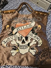 Satin Design Skull Love Kills Hand Bag