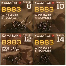 Kamasan B983 Wide Gape Specialist Fishing Hooks - Size 8, 10, 12, 14, 16